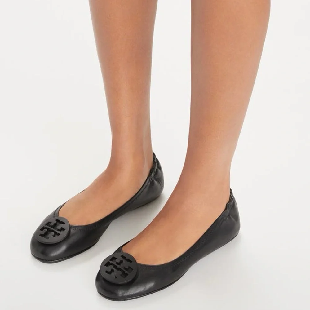 Tory Burch Minnie Travel black leather ballet flats sz 7